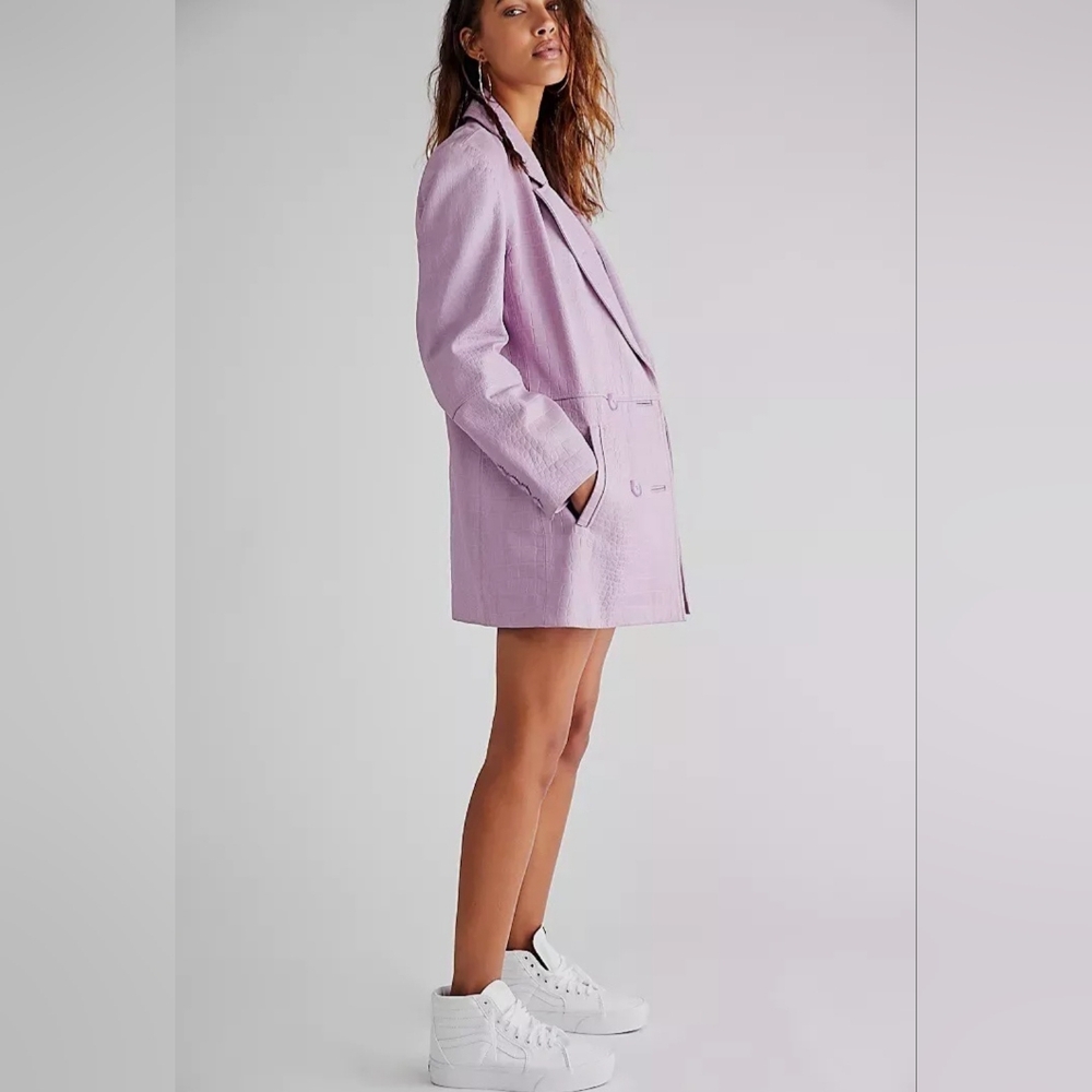 NEW FREE PEOPLE Sz M DARE ME CROC LEATHER BLAZER LILAC LAVENDER